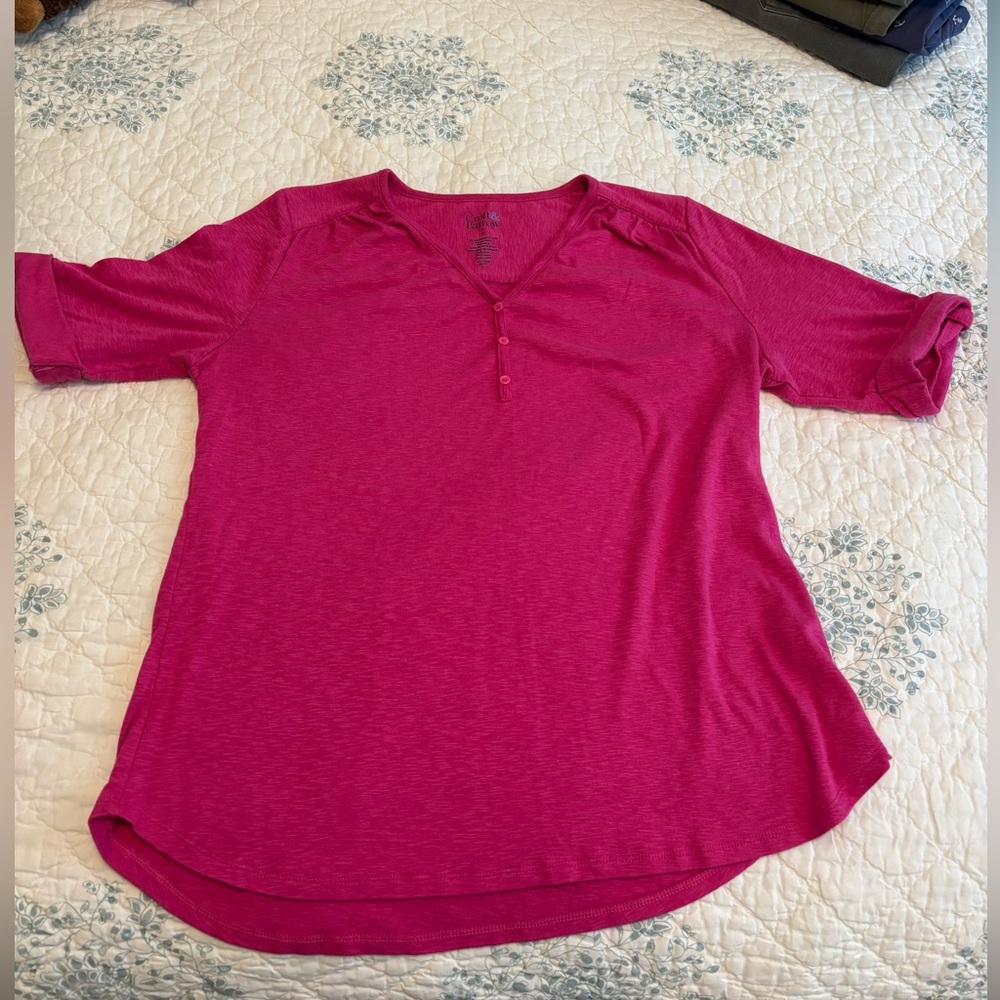 Croft & Barrow Pink 3/4 Sleeve Polo Blouse